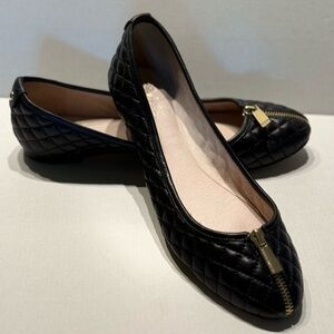 Vince Camuto Black Quilted Flats with Zipper